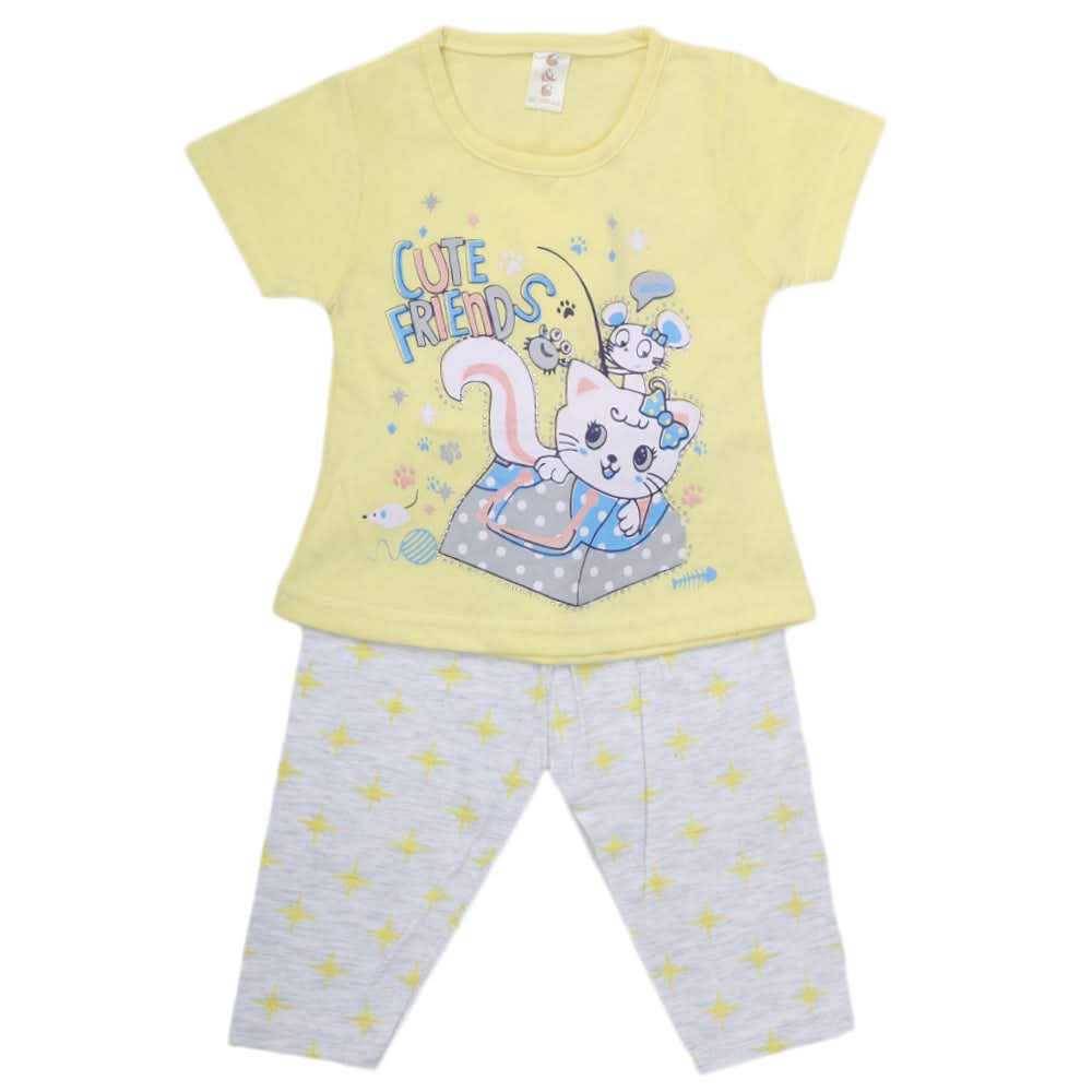 Girls Half Sleeves Suit With Tights - Yellow, Kids, Girls Sets And Suits, Chase Value, Chase Value