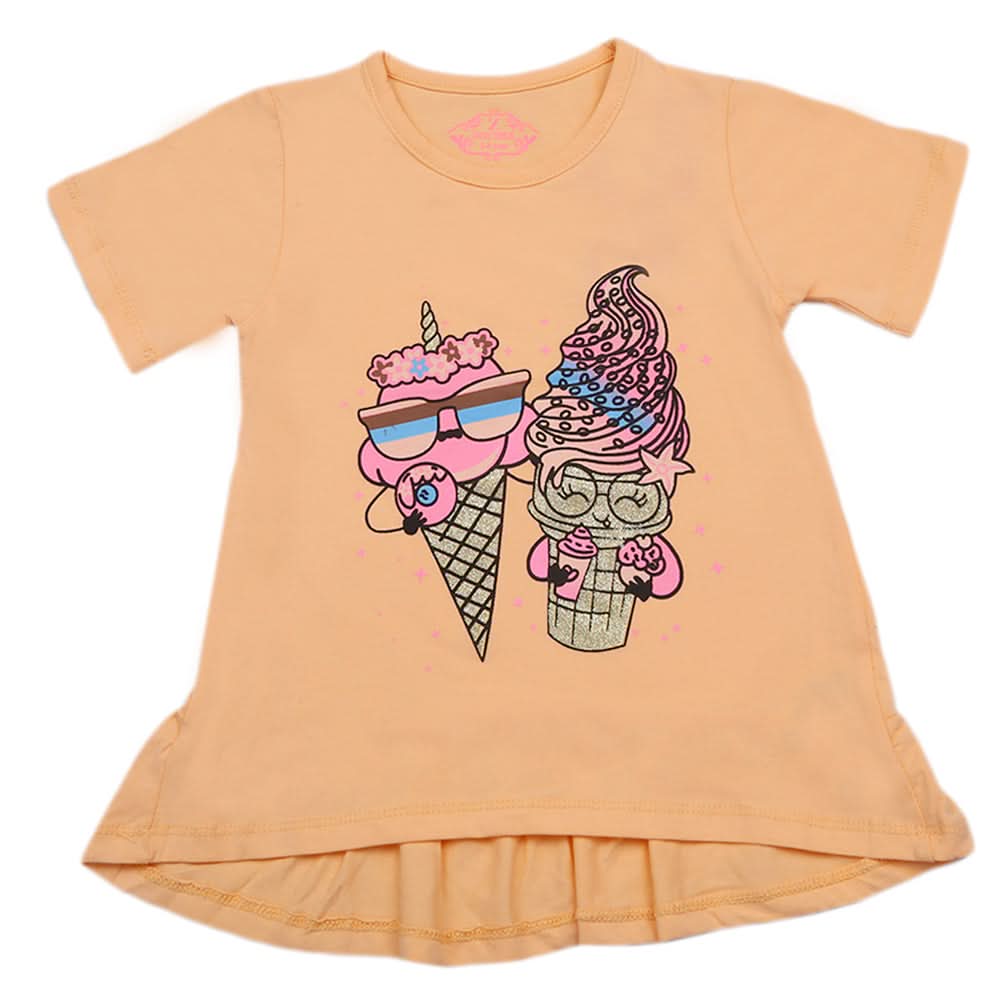 Girls Half Sleeves T-Shirt - Peach, Kids, Girls T-Shirts, Chase Value, Chase Value