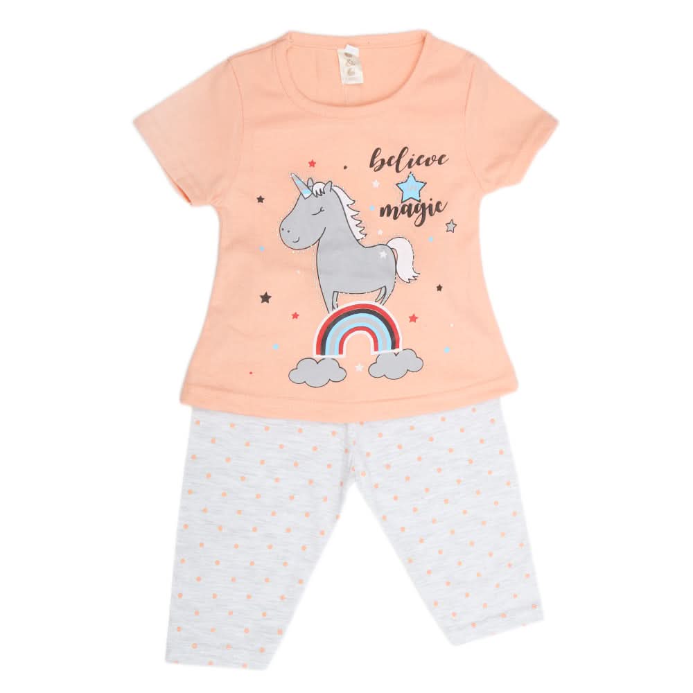 Girls Half Sleeves Tighs Suits - Peach, Kids, Girls Sets And Suits, Chase Value, Chase Value