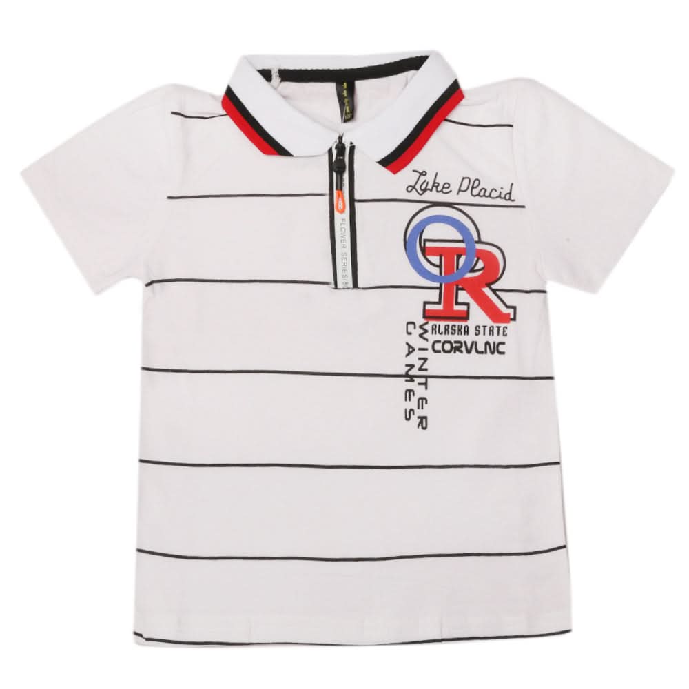 Boys Half Sleeves Polo T-Shirt - White, Boys T-Shirts, Chase Value, Chase Value