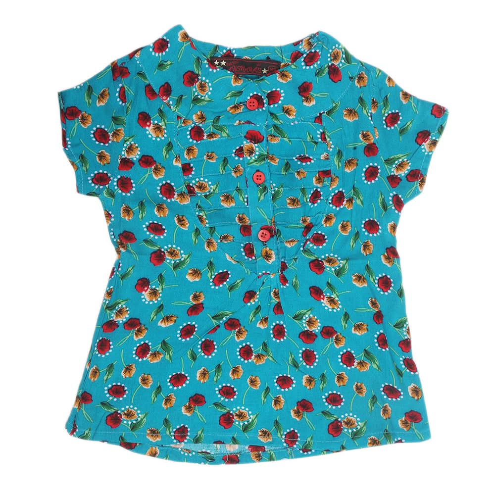 Girls Woven Half Sleeves Top - Steel Blue, Kids, Tops, Chase Value, Chase Value