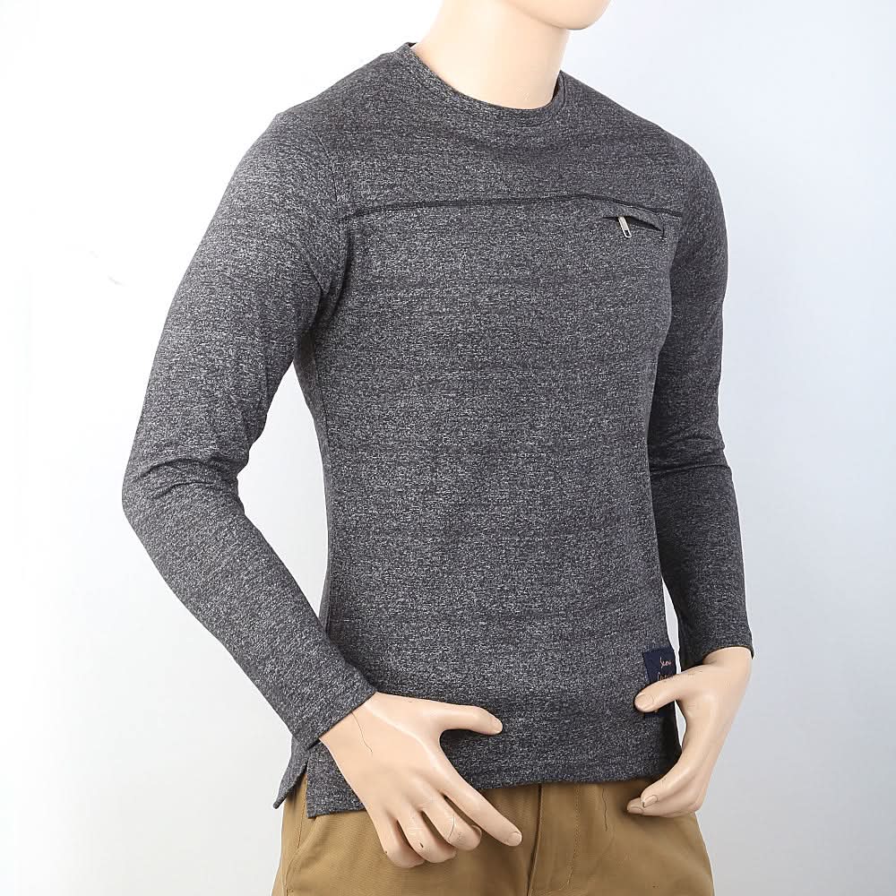 Men's Full Sleeves Round Neck T-Shirt - Grey, Men, T-Shirts And Polos, Chase Value, Chase Value