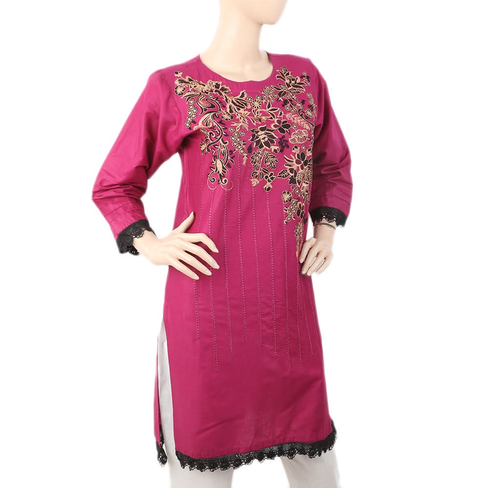 Women's Bottom Lace Embroidered Kurti - Purple, Women, Ready Kurtis, Chase Value, Chase Value