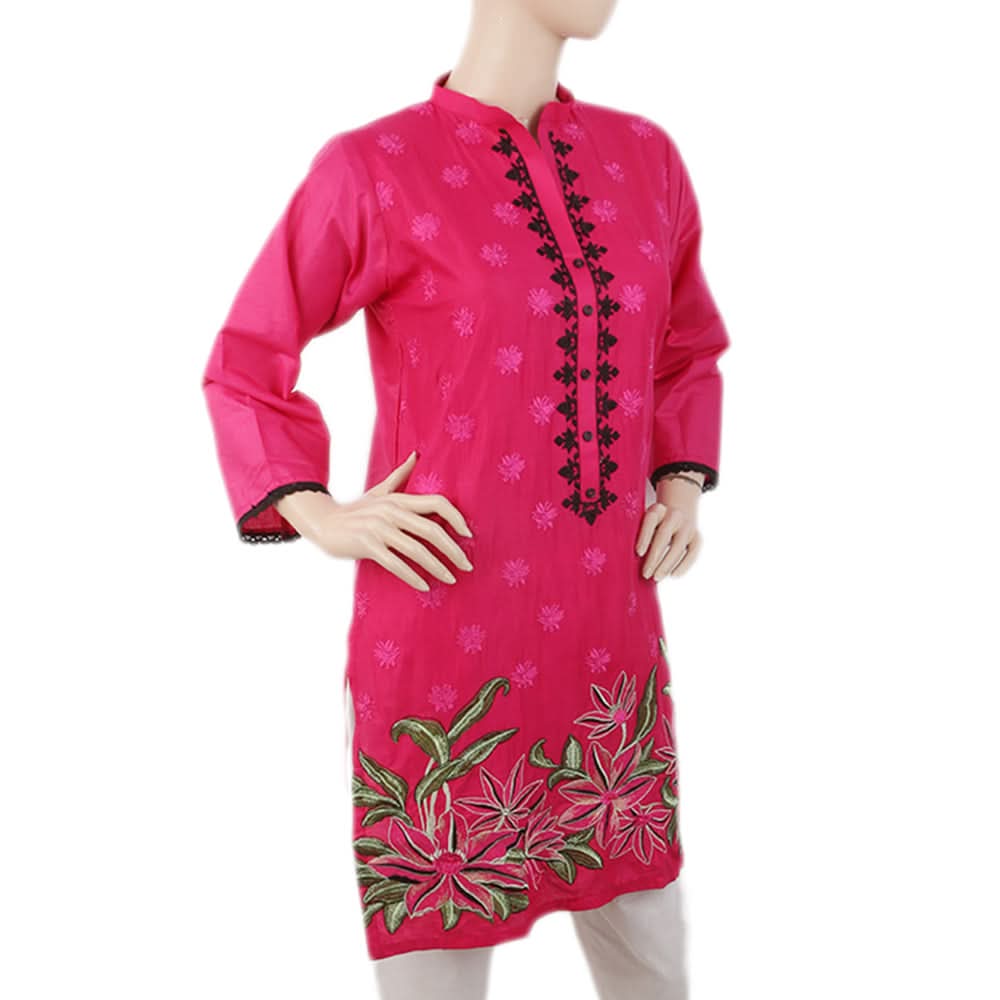 Women's Embroidered V-Neck Kurti - Pink, Women, Ready Kurtis, Chase Value, Chase Value