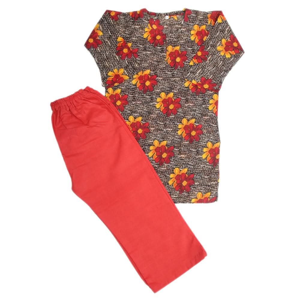 Girls Printed Shalwar Suit - Red, Kids, Girls Sets And Suits, Chase Value, Chase Value
