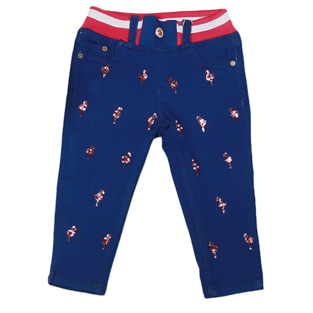 Girls Denim Embroidered Pant - Blue, Kids, Pants And Capri, Chase Value, Chase Value