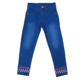 Girls Denim Embroidered Pant - Royal Blue, Kids, Pants And Capri, Chase Value, Chase Value