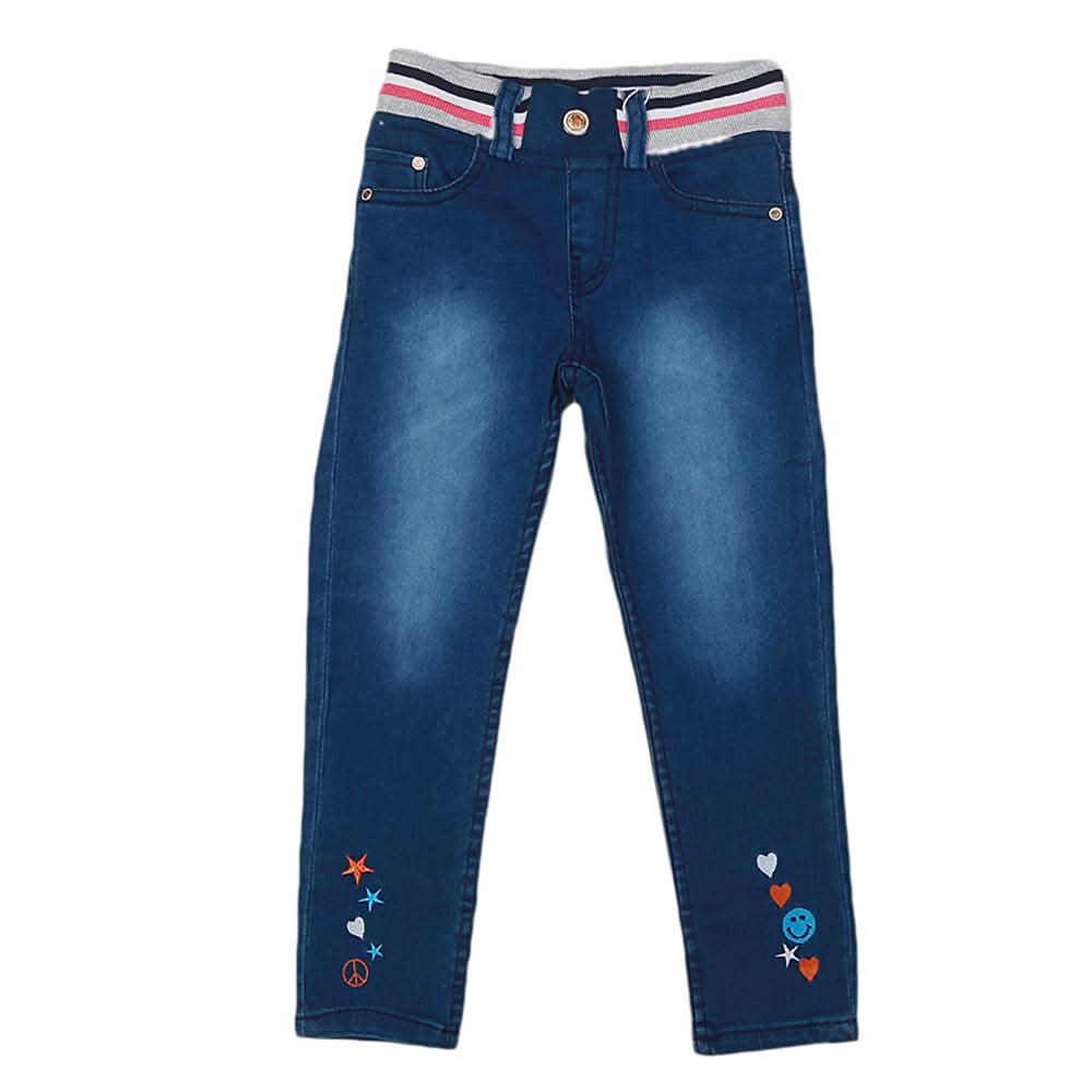 Girls Denim Embroidered Pant - Blue, Kids, Pants And Capri, Chase Value, Chase Value
