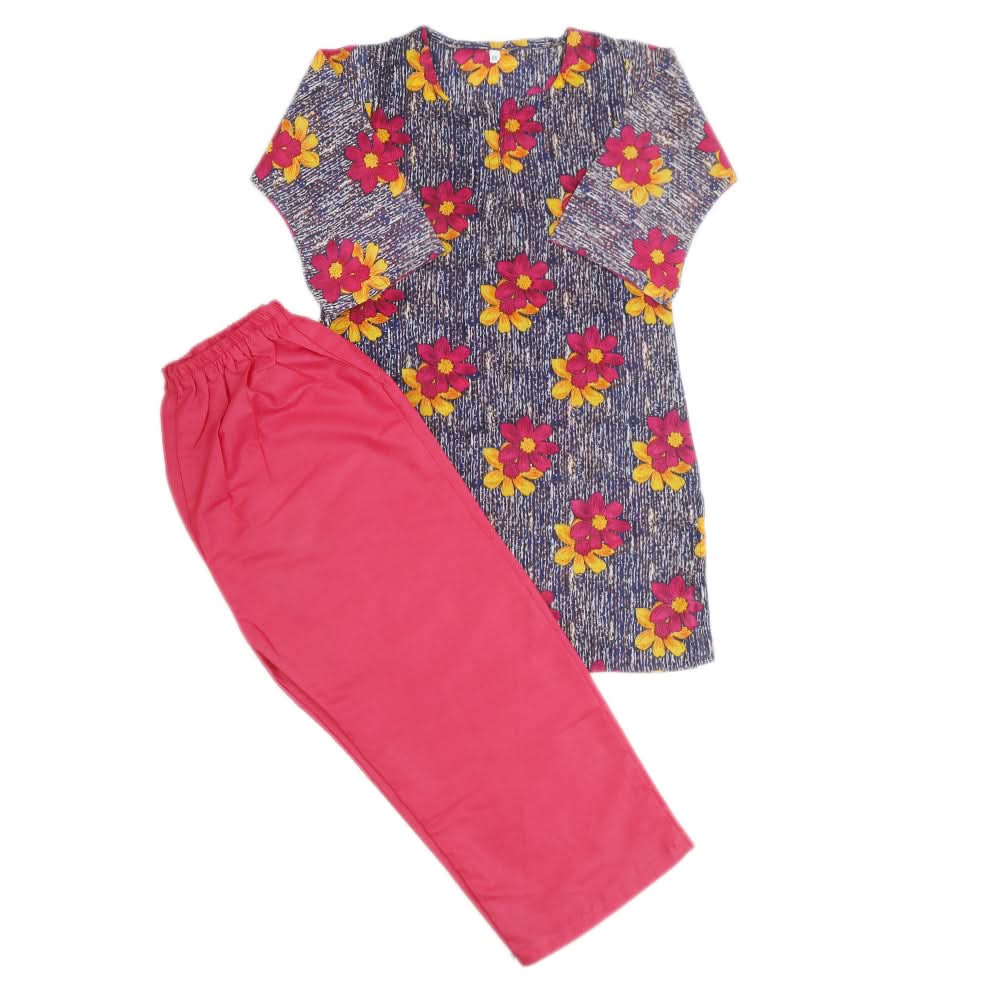 Girls Printed Shalwar Suit - Dark Pink, Kids, Girls Sets And Suits, Chase Value, Chase Value