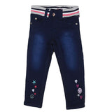 Girls Denim Embroidered Pant - Dark Blue, Kids, Pants And Capri, Chase Value, Chase Value