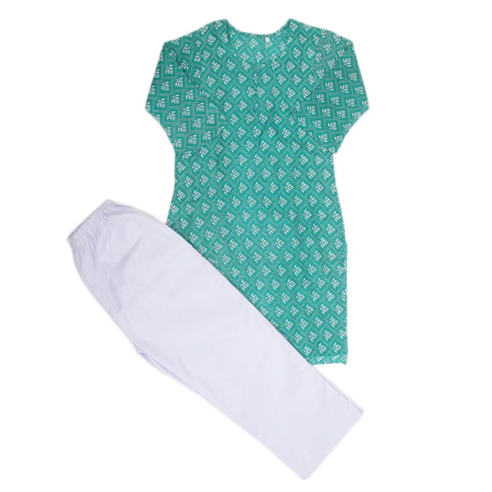 Girls Printed Shalwar Suit - Green, Kids, Girls Sets And Suits, Chase Value, Chase Value