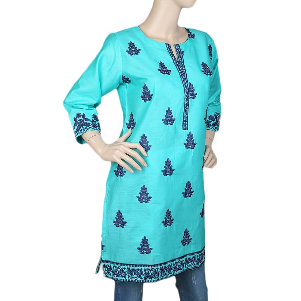 Women's Embroidered Kurti - Cyan, Women, Ready Kurtis, Chase Value, Chase Value