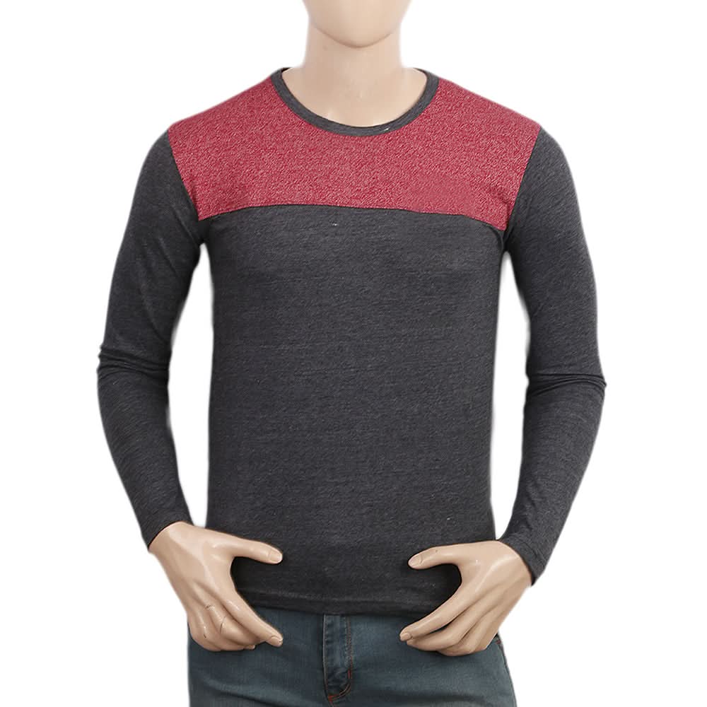 Men's Full Sleeves T-Shirt - Maroon & Black, Men, T-Shirts And Polos, Chase Value, Chase Value