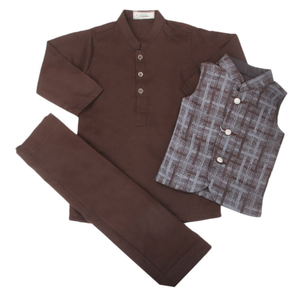 Boys Shalwar Suits With Waistcoat - Coffee, Kids, Boys Shalwar Kameez, Chase Value, Chase Value