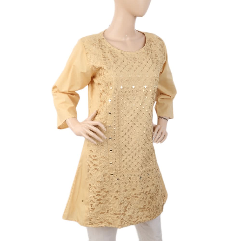 Women's Embroidered Kurti - Fawn, Women, Ready Kurtis, Chase Value, Chase Value