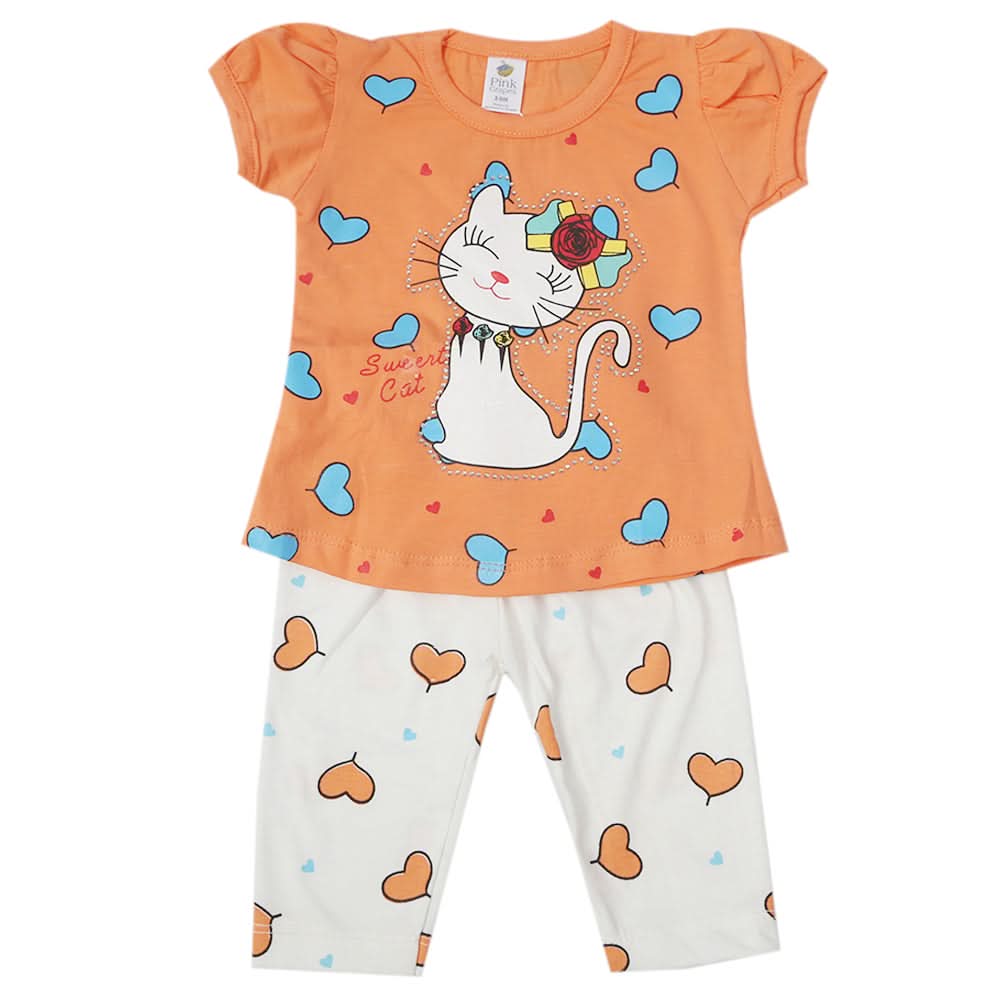 Newborn Girls Half Sleeves Suit - Orange, Kids, Newborn Girls Sets And Suits, Chase Value, Chase Value