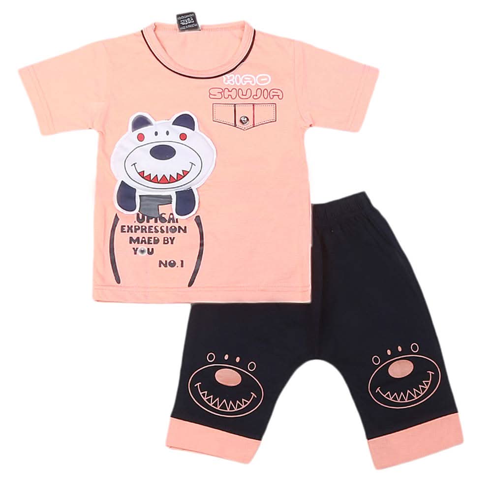 Boys Half Sleeves 2 Pcs Suit - Peach, Kids, Boys Sets And Suits, Chase Value, Chase Value