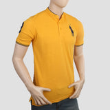 Men's Pique Band Collar Polo T-Shirt - Yellow, Men, T-Shirts And Polos, Chase Value, Chase Value