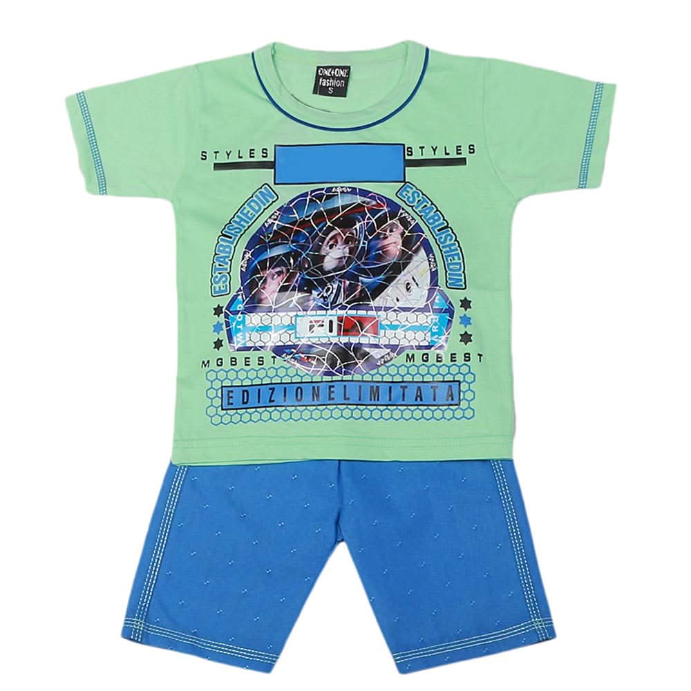Boys Half Sleeves 2 Pcs Suit - Green, Kids, Boys Sets And Suits, Chase Value, Chase Value