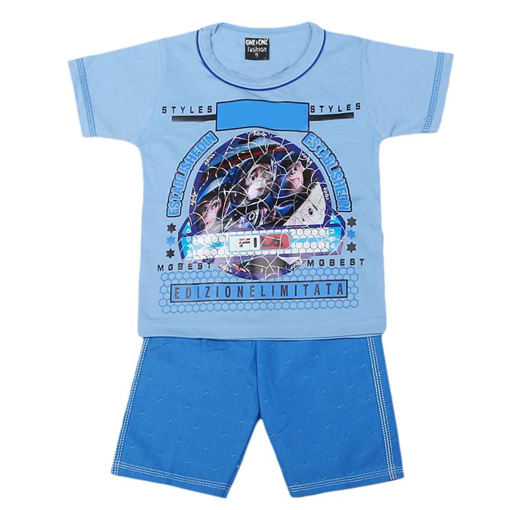 Boys Half Sleeves 2 Pcs Suit - Blue, Kids, Boys Sets And Suits, Chase Value, Chase Value