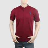 Men's Pique Band Collar Polo T-Shirt - Maroon, Men, T-Shirts And Polos, Chase Value, Chase Value
