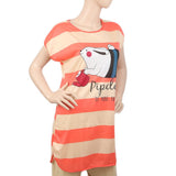 Women's Nightwear Long T-Shirt - Peach, Women, Night Suit, Chase Value, Chase Value