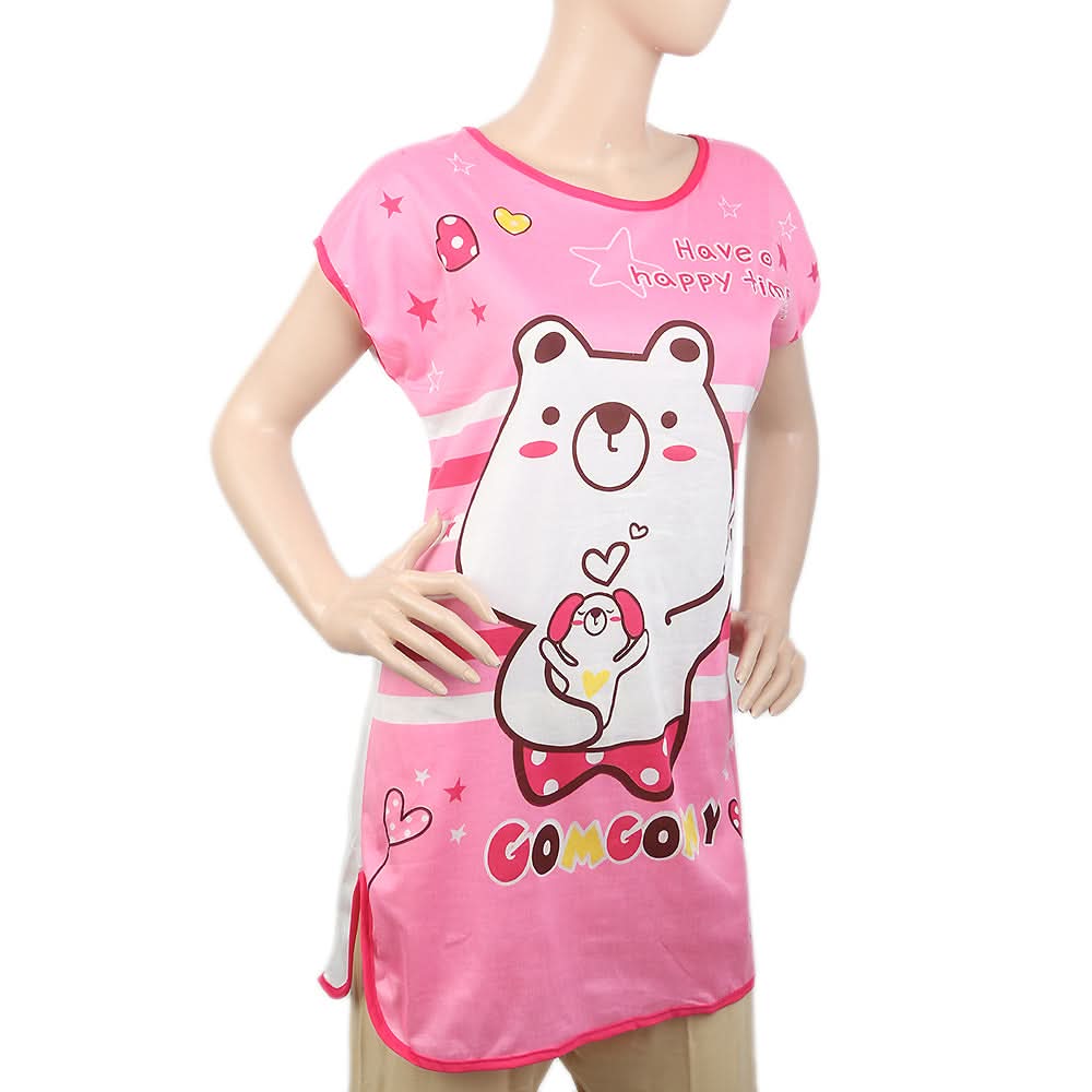 Women's Nightwear Long T-Shirt - Pink, Women, Night Suit, Chase Value, Chase Value