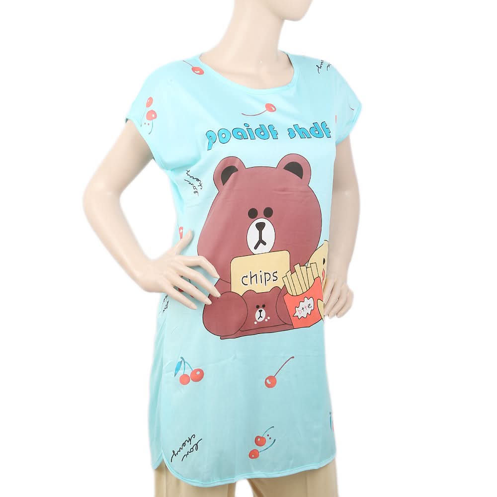 Women's Nightwear Long T-Shirt - Blue, Women, Night Suit, Chase Value, Chase Value