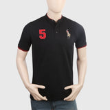 Men's Pique Band Collar Polo T-Shirt - Black, Men, T-Shirts And Polos, Chase Value, Chase Value