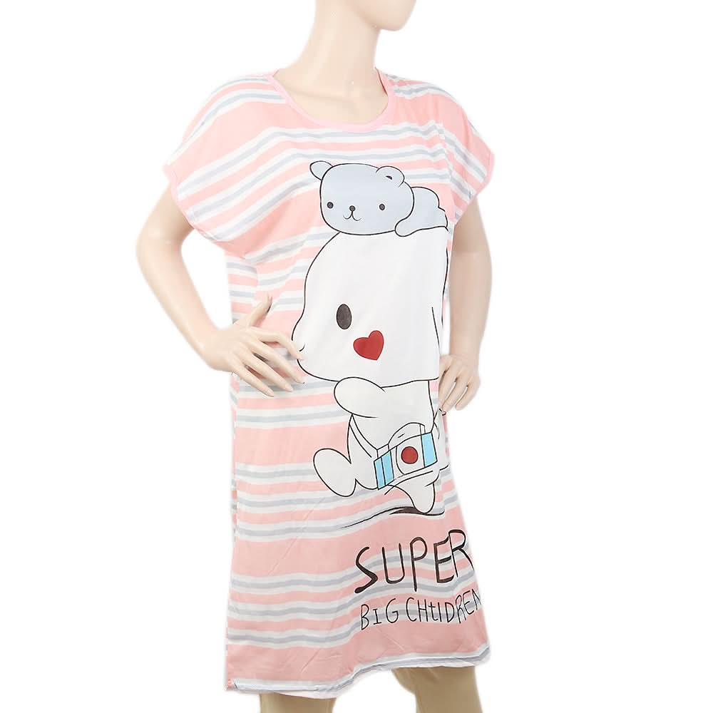 Women's Nightwear Long T-Shirt - Pink, Women, Night Suit, Chase Value, Chase Value