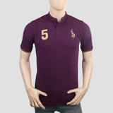 Men's Pique Band Collar Polo T-Shirt - Purple, Men, T-Shirts And Polos, Chase Value, Chase Value