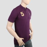 Men's Pique Band Collar Polo T-Shirt - Purple, Men, T-Shirts And Polos, Chase Value, Chase Value
