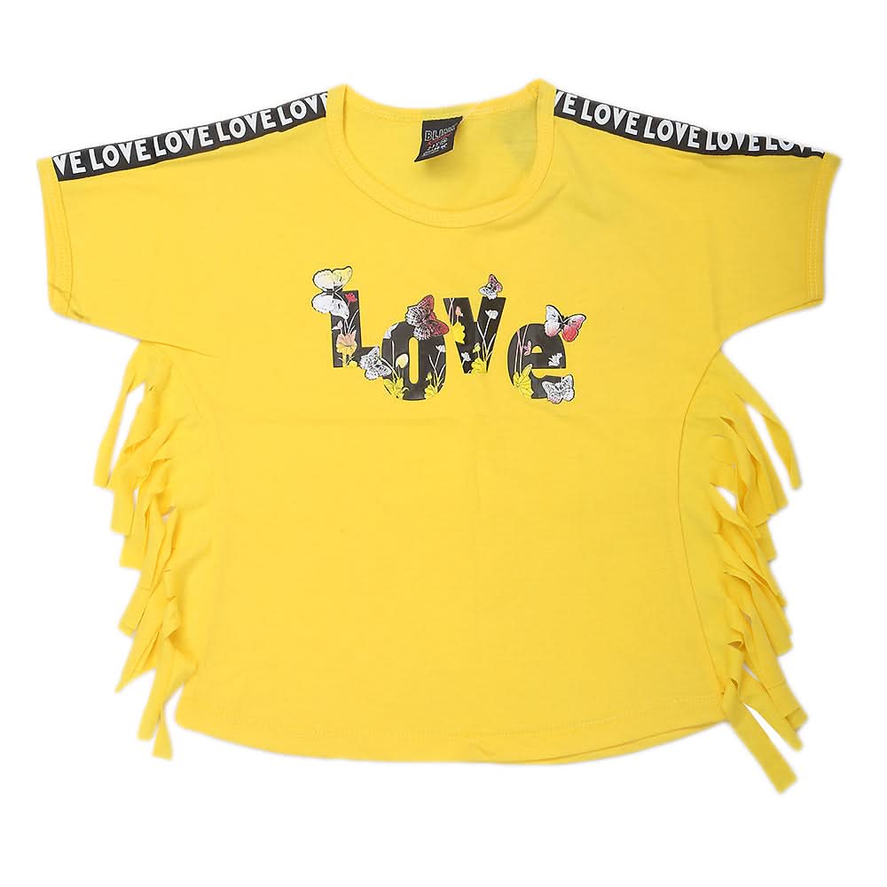 Girls Half Sleeves Fancy Tape T-Shirt - Yellow, Kids, Girls T-Shirts, Chase Value, Chase Value