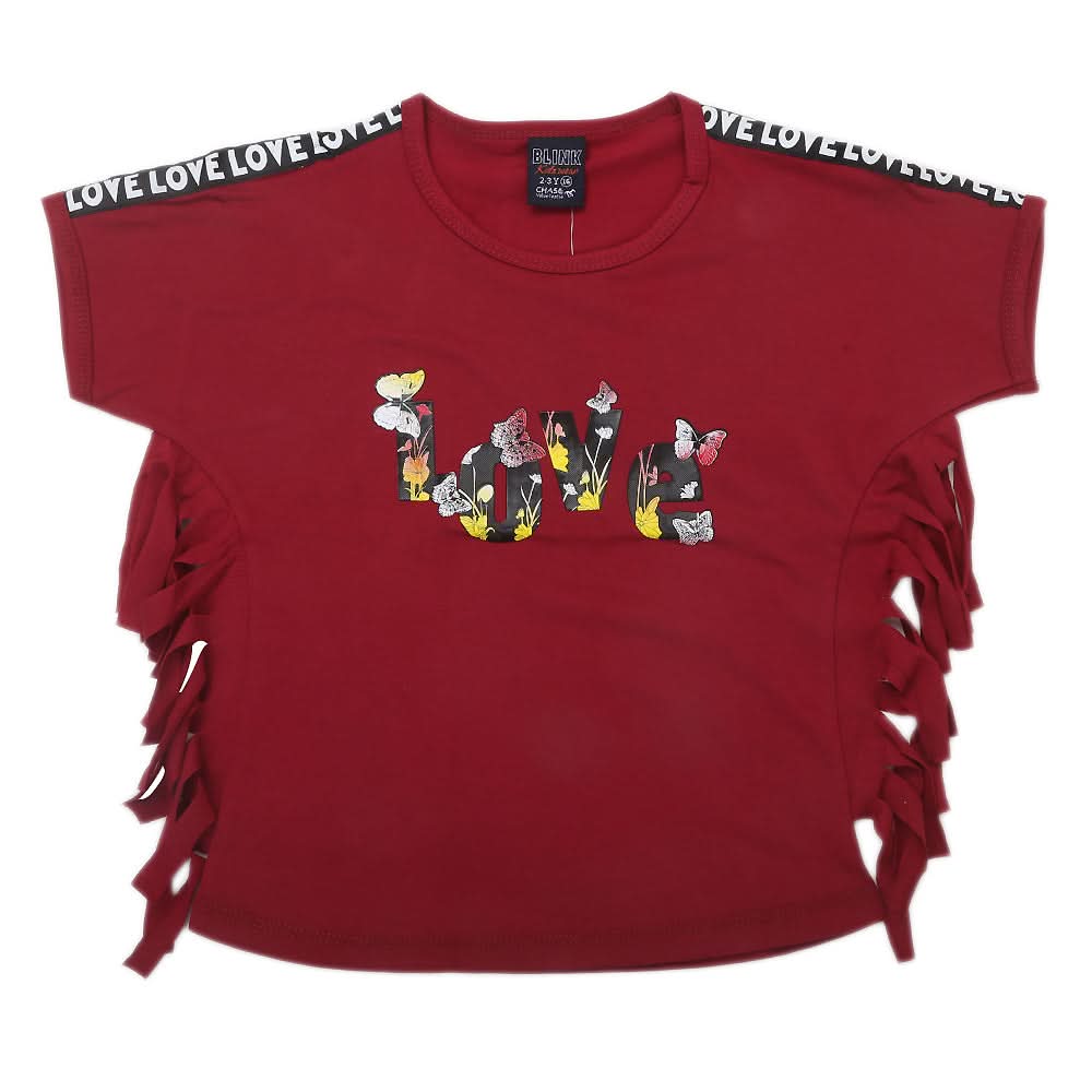 Girls Half Sleeves Fancy Tape T-Shirt - Maroon, Kids, Girls T-Shirts, Chase Value, Chase Value