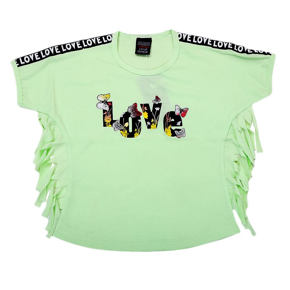 Girls Half Sleeves Fancy Tape T-Shirt - Light Green, Kids, Girls T-Shirts, Chase Value, Chase Value