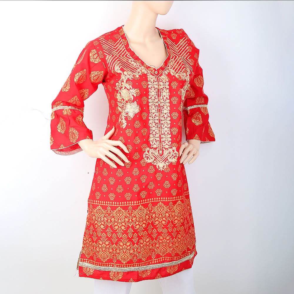 Women's Embroidered Kurti - Red, Women, Ready Kurtis, Chase Value, Chase Value