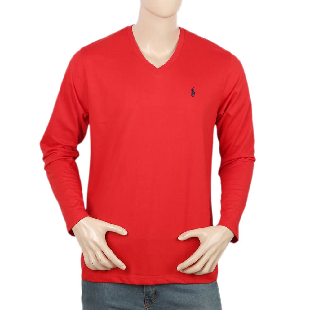 Men's Full Sleeves V Neck T-Shirt - Red, Men, T-Shirts And Polos, Chase Value, Chase Value
