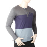 Men's Full Sleeves Henley 3 Panel Pocket T-Shirt - Grey, Men, T-Shirts And Polos, Chase Value, Chase Value