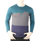 Men's Full Sleeves Henley 3 Panel Pocket T-Shirt - Sea Green, Men, T-Shirts And Polos, Chase Value, Chase Value