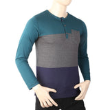 Men's Full Sleeves Henley 3 Panel Pocket T-Shirt - Sea Green, Men, T-Shirts And Polos, Chase Value, Chase Value