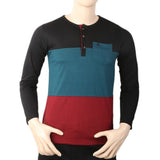 Men's Full Sleeves Henley 3 Panel Pocket T-Shirt - Black, Men, T-Shirts And Polos, Chase Value, Chase Value