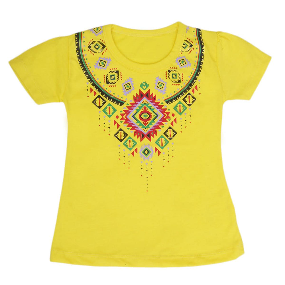 Girls Half Sleeves T-Shirt 9047 - Yellow, Kids, Girls T-Shirts, Chase Value, Chase Value