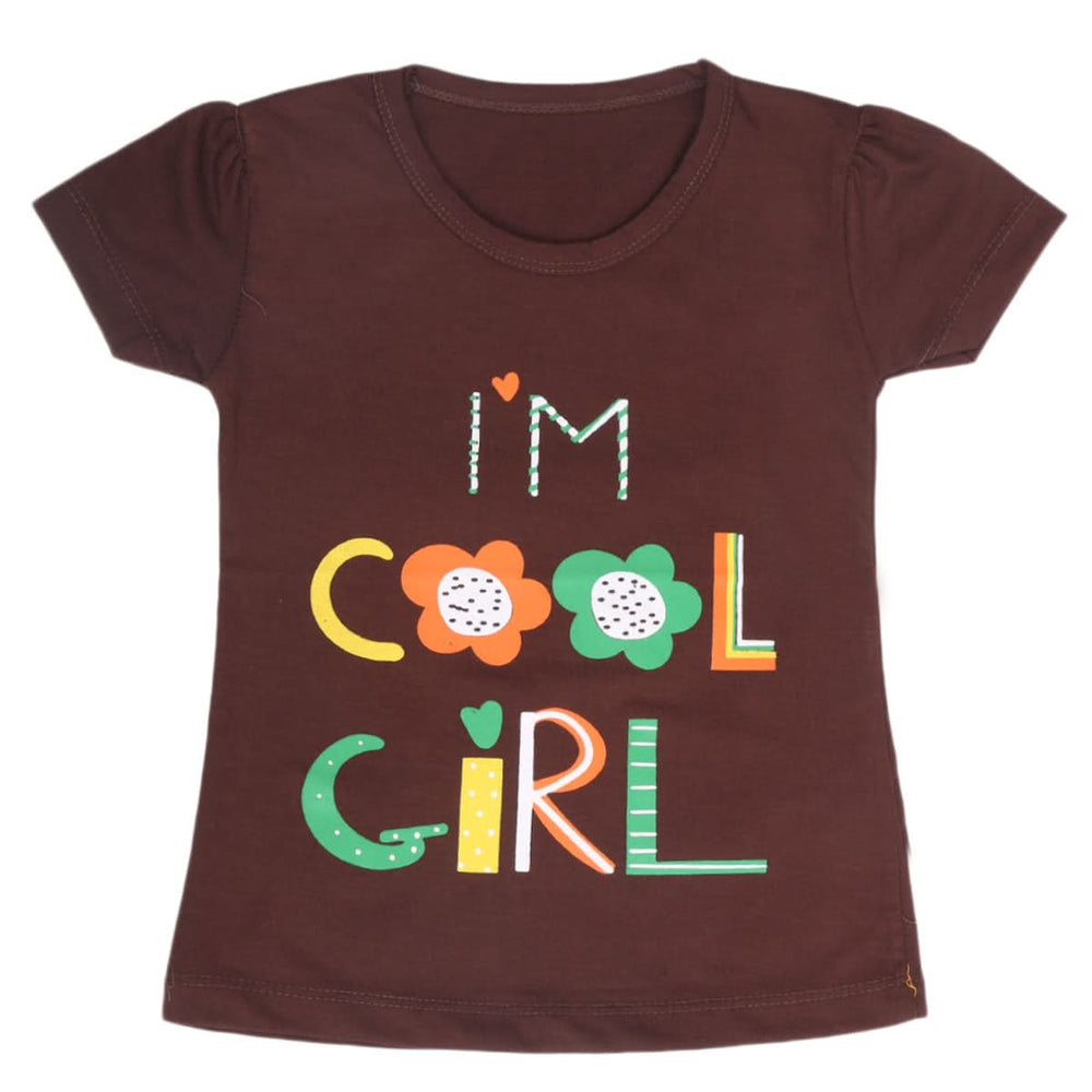 Girls Half Sleeves T-Shirt 9048 - Dark Brown, Kids, Girls T-Shirts, Chase Value, Chase Value