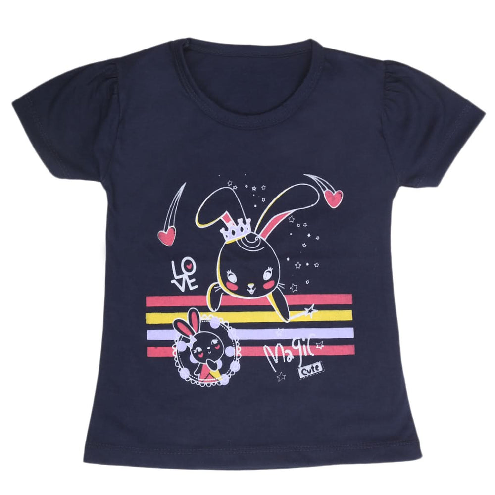 Girls Half Sleeves T-Shirt 9052 - Navy Blue, Kids, Girls T-Shirts, Chase Value, Chase Value