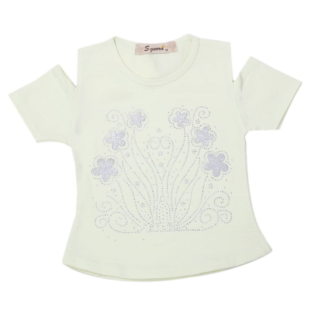 Girls Fancy Embroidered T-Shirt - Lemon, Kids, Girls T-Shirts, Chase Value, Chase Value