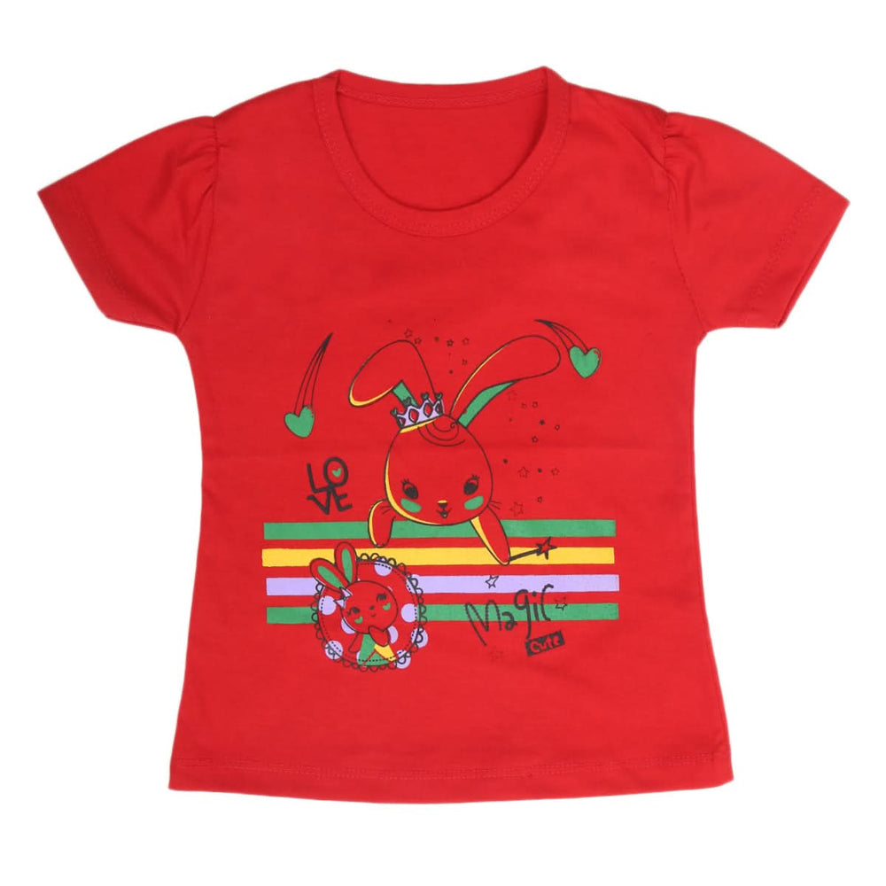 Girls Half Sleeves T-Shirt 9052 - Red, Kids, Girls T-Shirts, Chase Value, Chase Value