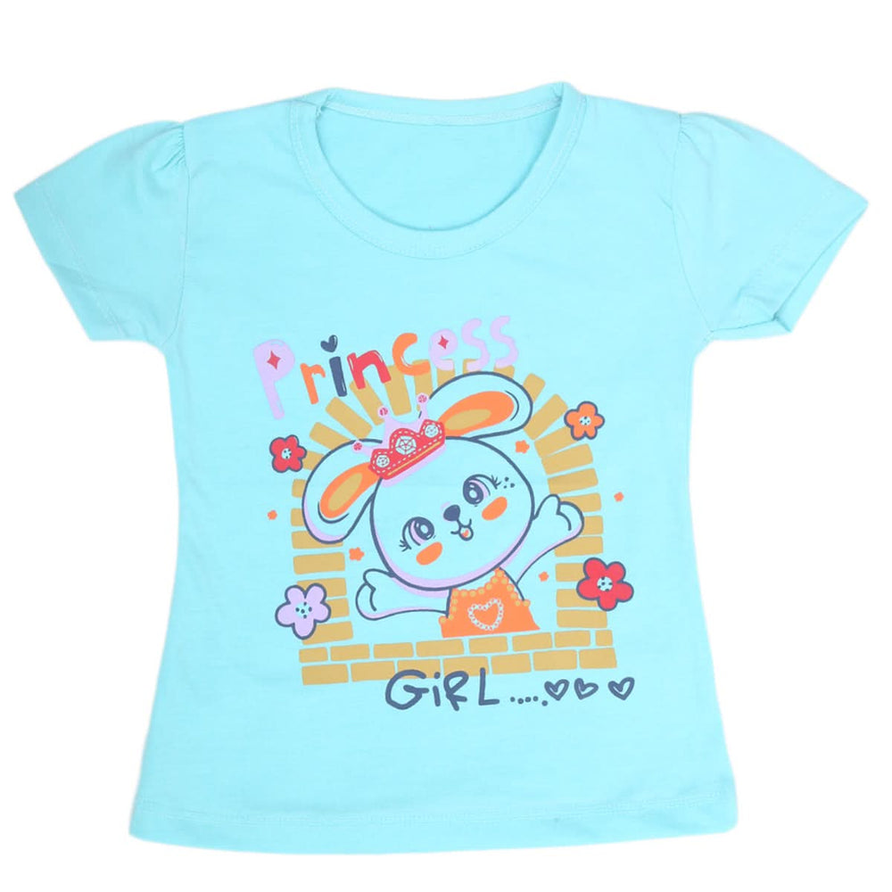 Girls Half Sleeves T-Shirt 9054 - Cyan, Kids, Girls T-Shirts, Chase Value, Chase Value