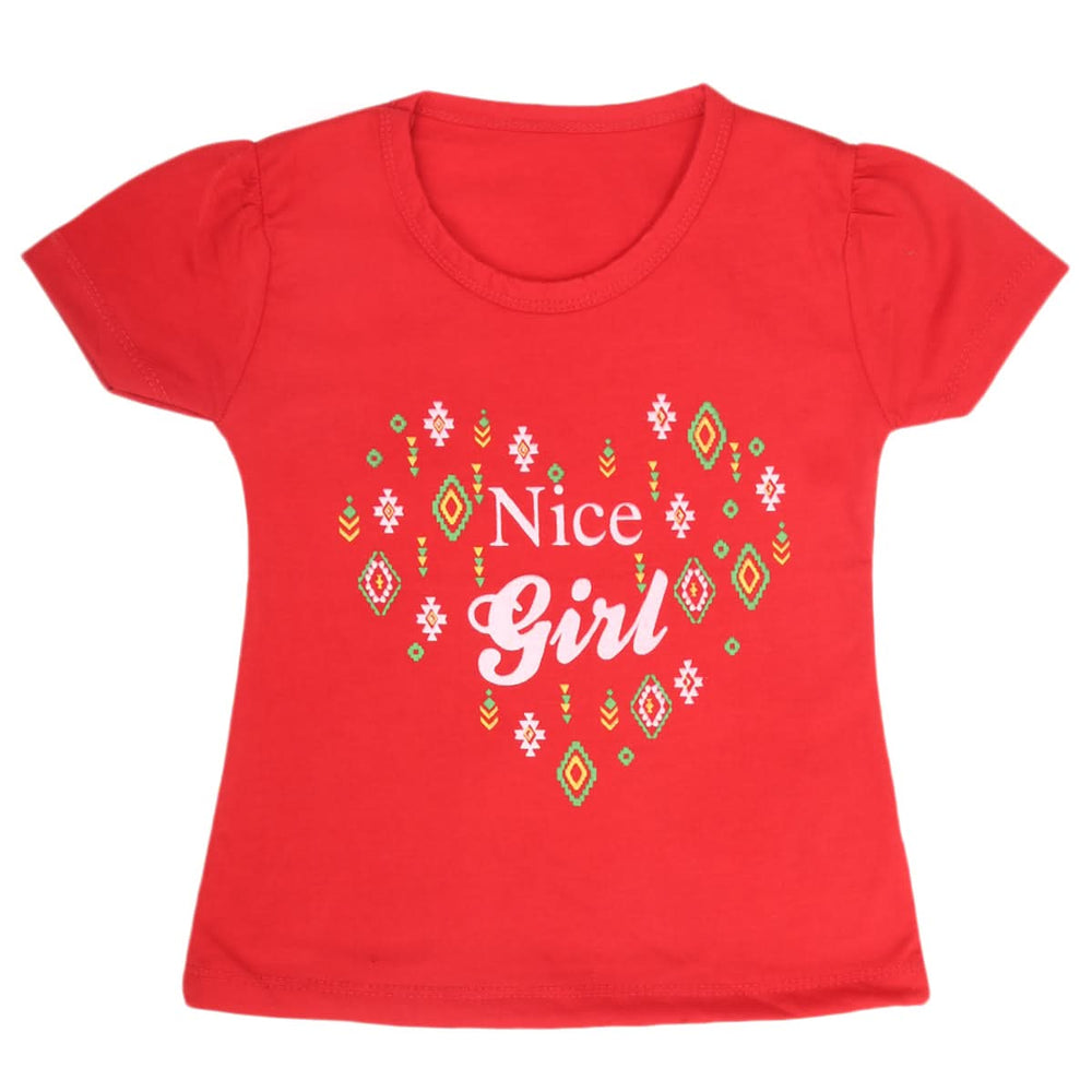 Girls Half Sleeves T-Shirt 9051 - Red, Kids, Girls T-Shirts, Chase Value, Chase Value