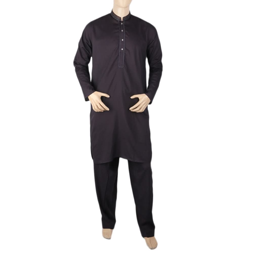 Men's Mashriq Slim Fit Embroidered Shalwar Suit - Dark Purple, Men, Shalwar Kameez, Chase Value, Chase Value