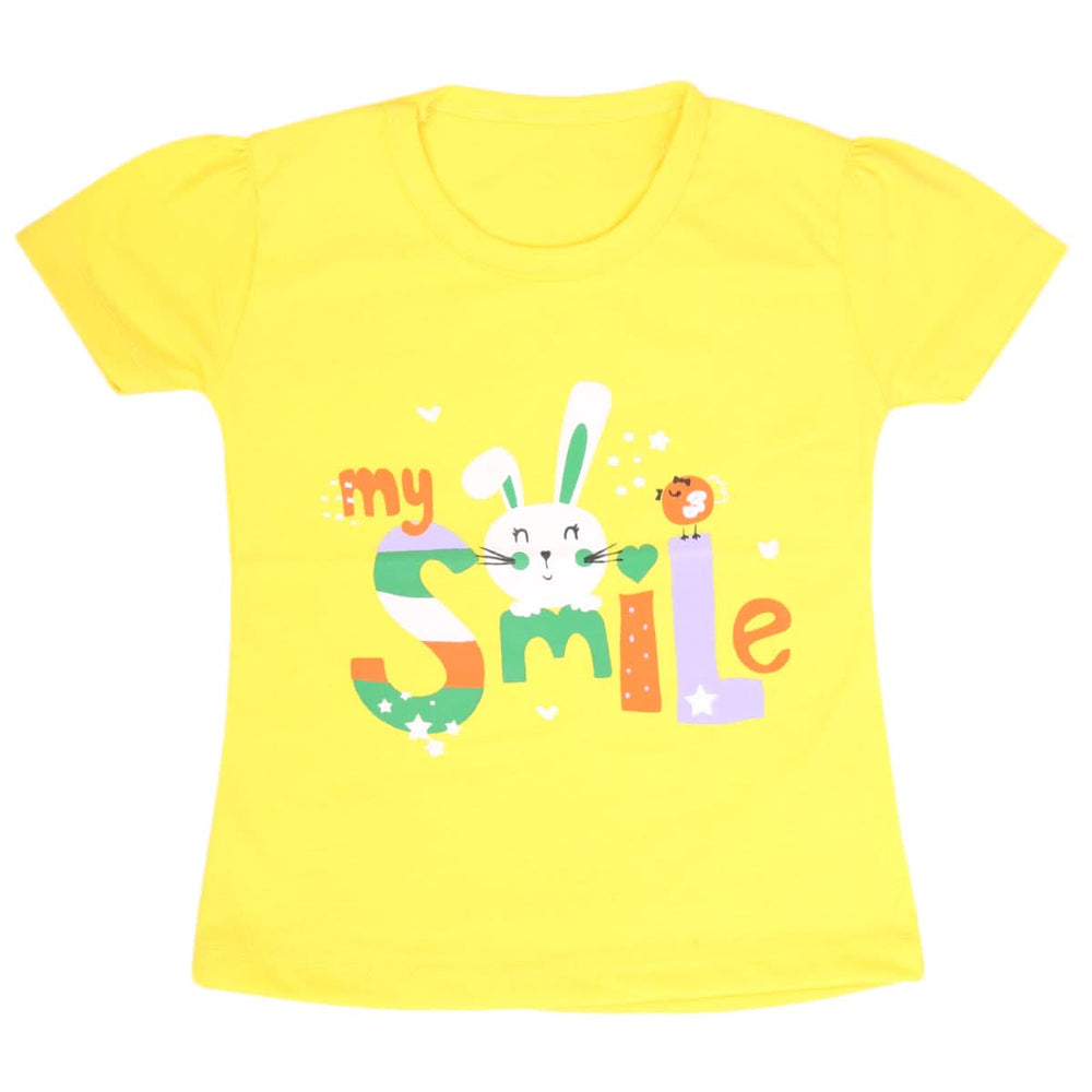 Girls Half Sleeves T-Shirt 9049 - Yellow, Kids, Girls T-Shirts, Chase Value, Chase Value